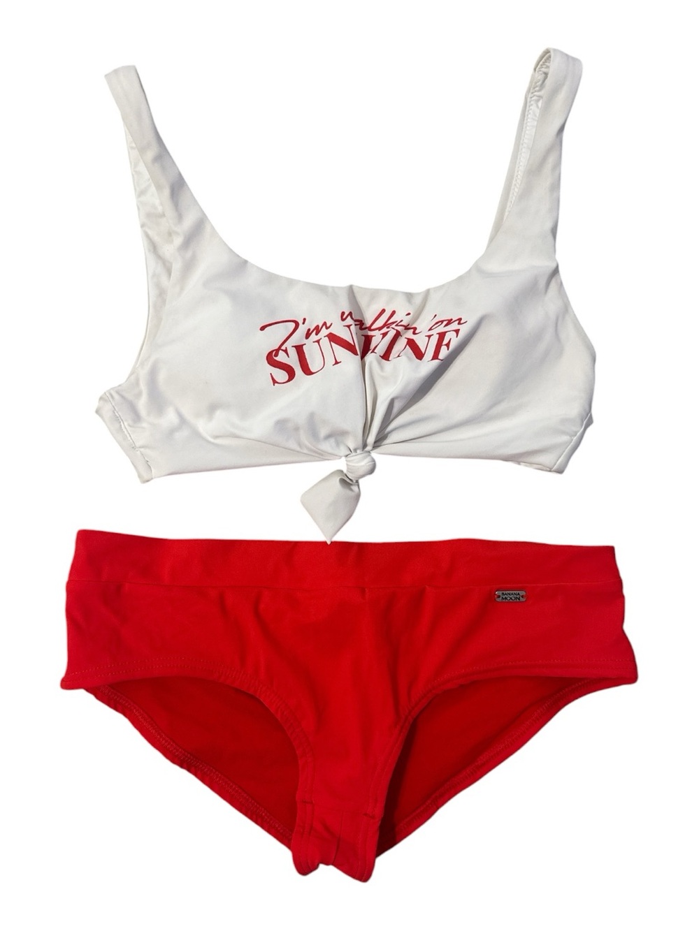 Banana Moon White & Red Tie-Front Women's Bikini Set - SUNSHINE Graphic